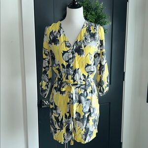 New with tags Anthropologie elevenses S Yellow and Gray Floral romper